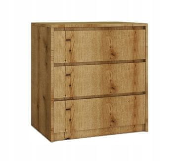 Evoke Komoda od obalnog hrasta s 3 ladice, fronte bez ručki, 70x75x43 cm