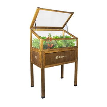 EE Mini staklenik s pokrovom za balkon i terasu 80x45x120 cm - Staklenik na drvenoj platformi, podignuta drvena gredica, hladni okvir s pokrovom na visokim nogama, boja ružinog drveta