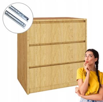 Moderna komoda s 3 ladice | Fronte bez ručki | 70x75x43 cm