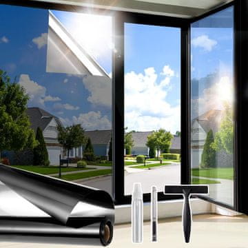 Nikcorp Zrcalna folija za prozore za zaštitu od sunca i privatnost, samoljepljiva termoizolacijska UV zaštita, crno-srebrna 75x300 cm