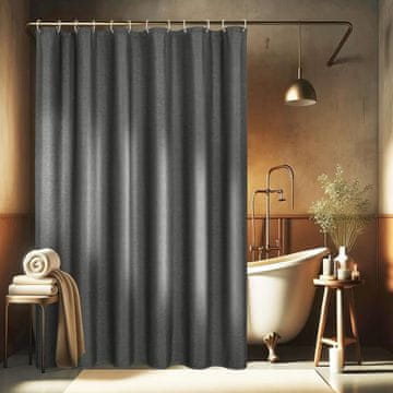 Nikcorp Zavjesa za tuš vodootporna i otporna na plijesan, siva, 180x180 cm, s metalnim prstenovima i 12 kukica, tekstura lana