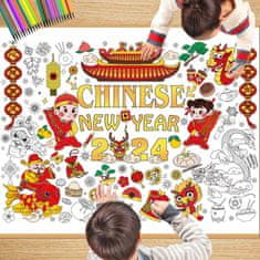 Nikcorp Divovski poster za bojanje s 24 flomastera, edukativna bojanka za djecu, motiv Kineske Nove godine, 118x84,7 cm