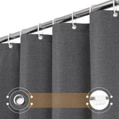 Nikcorp Zavjesa za tuš vodootporna i otporna na plijesan, siva, 180x180 cm, s metalnim prstenovima i 12 kukica, tekstura lana