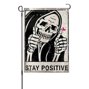 Nikcorp Zastava banner za Halloween, STAY POSITIVE kostur, vanjska i unutarnja dekoracija za vrt i kuću, poliester, 45 x 30 cm