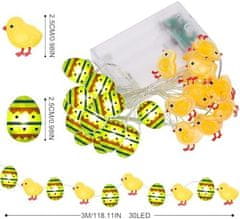 Nikcorp Uskrsna girlanda LED s pisanicama i pilićima, svjetlosni lanac za dekoraciju, 30 lampica, toplo svjetlo, 3 m
