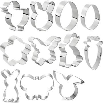 Nikcorp Kalupi za uskrsne kekse 11 komada, set od nehrđajućeg čelika za pečenje, sigurni za djecu, razni oblici zec, pisanica