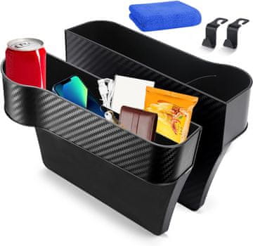 Nikcorp Organizator za auto sjedalo, set 2 kom, praktično spremište za prostor između sjedala s držačem za čaše, crni s crvenim šavovima