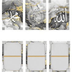 Nikcorp Zidna slika triptih mramor i kaligrafija u drvenom okviru 120x60 cm sivo-bijela dekoracija na platnu