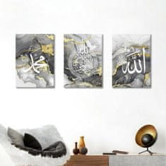 Nikcorp Zidna slika triptih mramor i kaligrafija u drvenom okviru 120x60 cm sivo-bijela dekoracija na platnu