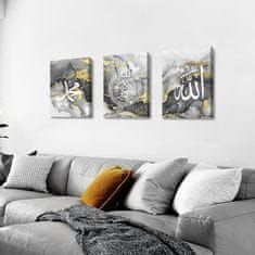 Nikcorp Zidna slika triptih mramor i kaligrafija u drvenom okviru 120x60 cm sivo-bijela dekoracija na platnu