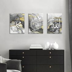 Nikcorp Zidna slika triptih mramor i kaligrafija u drvenom okviru 120x60 cm sivo-bijela dekoracija na platnu