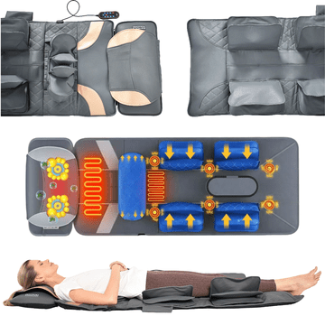Nikcorp Masažna podloga za cijelo tijelo s grijanjem i daljinskim upravljačem 170x60 cm Siva - Vibracijska masaža i zračni jastuci