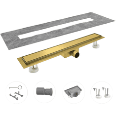 Nikcorp Linearni podni slivnik za tuš 120 cm, zlatni, nehrđajući čelik s filtrom za kosu i sifonom
