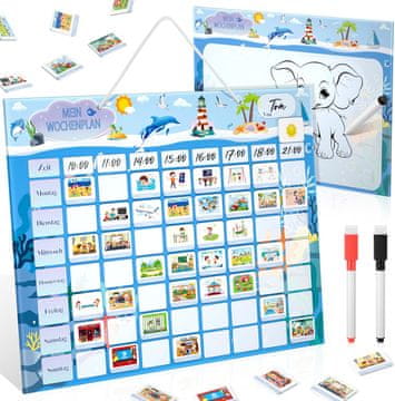 Nikcorp MOMSIV magnetska ploča za djecu tjedni planer s 216 magneta i flomasterom, Montessori dizajn, Blue Ocean