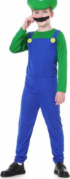 Nikcorp Dječji kostim Luigi za maškare i Halloween, zeleni kombinezon s kapom i brkovima, veličina S (100-115 cm)