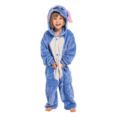 Nikcorp Dječja pidžama Kigurumi Onesie kostim Stitch plavi, visina 105-115 cm, topli kombinezon s kapuljačom za igru i spavanje