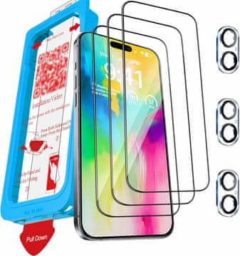 Nikcorp Set 3x zaštitno kaljeno staklo 9H+ i 3x zaštita kamere za iPhone 16 Plus 6.7" - potpuna zaštita ekrana i leća, case friendly