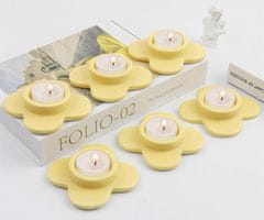 Nikcorp Set od 6 keramičkih svijećnjaka u obliku cvijeta za lučice, žuti, ručno bojeni, 9 cm