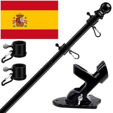 Nikcorp Podesivi čelični jarbol za zastavu 40-150 cm crni sa zastavom Španjolske 60x90 cm i nosačem