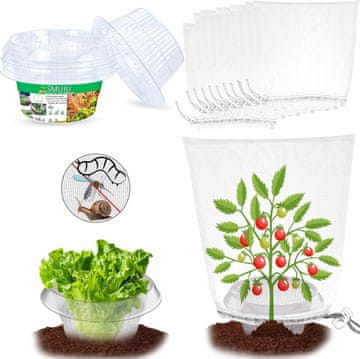 Nikcorp Set od 12 zaštitnih ovratnika i mreža za biljke protiv puževa i insekata, prozirni PET i fina mreža