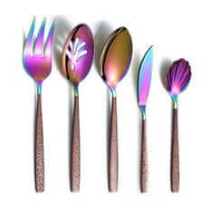 Nikcorp Set pribora za posluživanje od nehrđajućeg čelika 5 komada, smeđa drška i dugina glava, perivo u perilici posuđa