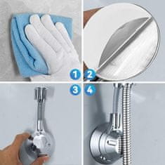 Nikcorp Samoljepljivi podesivi držač za tuš ručicu 360°, kromirani ABS, univerzalni nosač bez bušenja, nosivost 5 kg