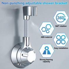 Nikcorp Samoljepljivi podesivi držač za tuš ručicu 360°, kromirani ABS, univerzalni nosač bez bušenja, nosivost 5 kg