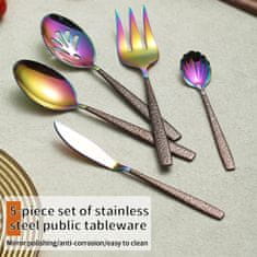 Nikcorp Set pribora za posluživanje od nehrđajućeg čelika 5 komada, smeđa drška i dugina glava, perivo u perilici posuđa