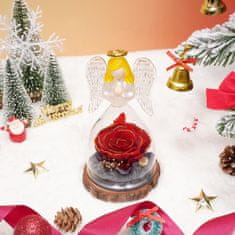 Nikcorp Figurica anđela s pravim konzerviranim ružama, crveno zlato, staklena kupola, poklon za mamu i baku, trajni ukras