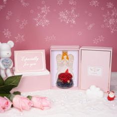 Nikcorp Figurica anđela s pravim konzerviranim ružama, crveno zlato, staklena kupola, poklon za mamu i baku, trajni ukras