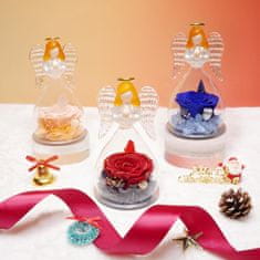 Nikcorp Figurica anđela s pravim konzerviranim ružama, crveno zlato, staklena kupola, poklon za mamu i baku, trajni ukras