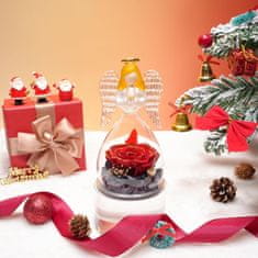 Nikcorp Figurica anđela s pravim konzerviranim ružama, crveno zlato, staklena kupola, poklon za mamu i baku, trajni ukras