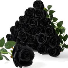 Nikcorp Set od 20 umjetnih ruža od svile s dugim stabljikama, crne, realističan izgled za vjenčanja i dekoraciju doma