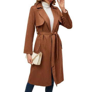 Nikcorp Dugi ženski kaput od brušene kože s pojasom za jesen i zimu, boja kave, veličina XXL