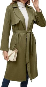 Nikcorp Dugi ženski baloner s pojasom, elegantni jesensko-zimski kaput, vojničko zelena, veličina M