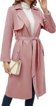 Nikcorp Dugi ženski kaput baloner s pojasom i džepovima za jesen i zimu ružičasti XXL