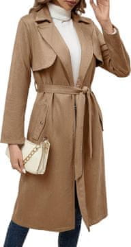 Nikcorp Dugi ženski baloner s pojasom elegantan jesensko-zimski kaput kaki XXL dvoredno kopčanje