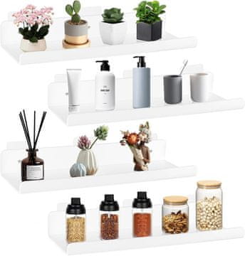 Nikcorp Set 4 bijele akrilne zidne police 30 cm, samoljepljive bez bušenja za kupaonicu i kuhinju