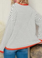 Nikcorp Ženski prugasti džemper okruglog izreza dugih rukava za jesen i zimu, sivi, veličina XXL, udoban i topao casual stil