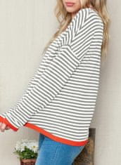 Nikcorp Ženski prugasti džemper okruglog izreza dugih rukava za jesen i zimu, sivi, veličina XXL, udoban i topao casual stil