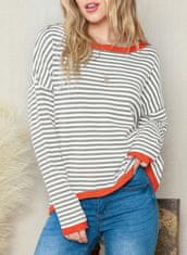 Nikcorp Ženski prugasti džemper okruglog izreza dugih rukava za jesen i zimu, sivi, veličina XXL, udoban i topao casual stil