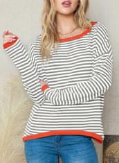 Nikcorp Ženski prugasti džemper okruglog izreza dugih rukava za jesen i zimu, sivi, veličina XXL, udoban i topao casual stil