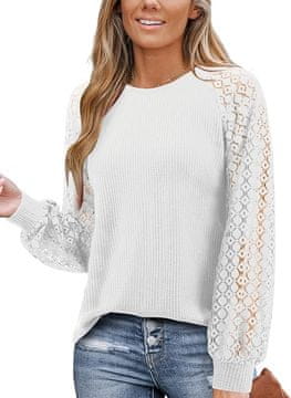 Nikcorp Ženska bijela bluza s čipkom dugih rukava i okruglog izreza, elegantna tunika za posao i svaki dan, veličina XXL