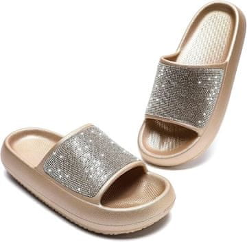 Nikcorp Ženske zlatne japanke s kristalima, protuklizne natikače s debelim potplatom, udobne ljetne cipele za plažu, veličina 40 EU