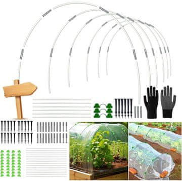 Nikcorp Set od 18 stakleničkih lukova od stakloplastike za DIY folijski tunel i povišene gredice s priborom za montažu, bijeli