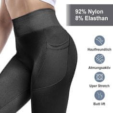 Nikcorp Ženske sportske tajice crne Push-Up visokog struka s džepovima za jogu i fitness L