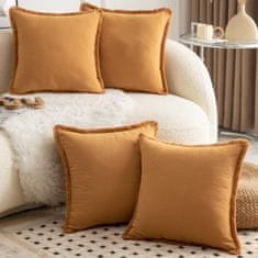 Nikcorp Set od 4 pamučne dekorativne jastučnice 65x65 cm, narančaste boje, boho stil s resicama, 100% pamuk, set za dnevni boravak