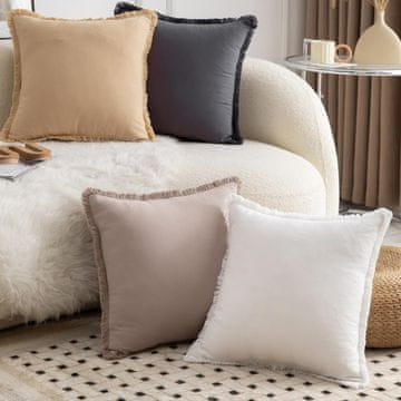 Nikcorp Set od 4 pamučne dekorativne jastučnice 55x55 cm s resama, prirodna boja, Boho stil za dnevni boravak i terasu