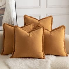 Nikcorp Set od 4 pamučne dekorativne jastučnice 65x65 cm, narančaste boje, boho stil s resicama, 100% pamuk, set za dnevni boravak