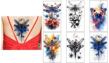 Nikcorp Set od 6 listova privremenih tetovaža s motivima vretenaca i leptira, realistični dizajn, sigurno za kožu i jednostavno nanošenje